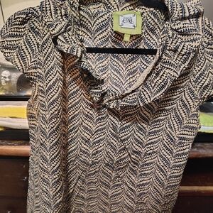 Elizabeth McKay Black and Cream Leaf Print Blouse